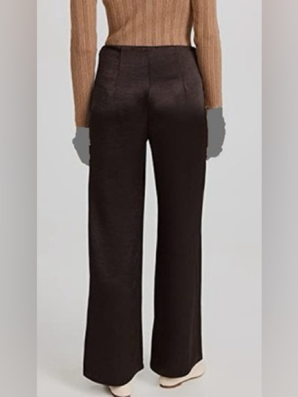 $397 Vince Women's Brown High Waist Flat Front Satin Wide-Leg Pants Size M